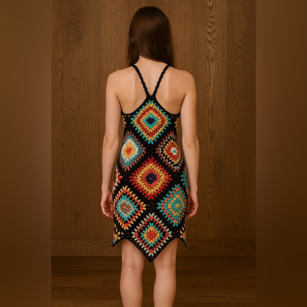 POL Crochet Granny Square Mini Dress Swim Coverup– One Size Fits Most – NWOT - Picture 2 of 5